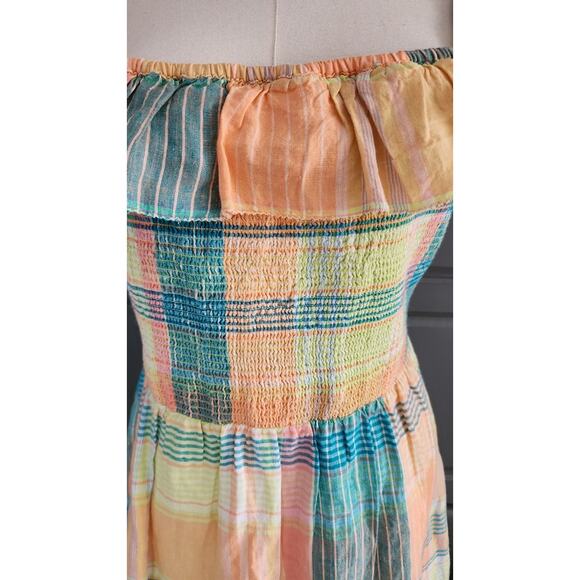 Vineyard Vines Plaid Lemon Tart Smocked Linen Ruffle Midi Dress Large NWT $228 - Picture 3 of 7
